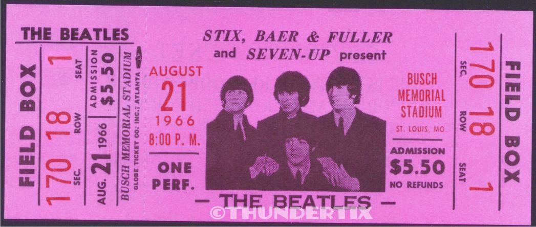 5 1966 BEATLES BUSCH STADIUM UNUSED FULL CONCERT TICKETS scrapbooking reprint