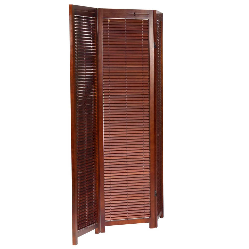 6 ft. Tall Adjustable Shutter Room Divider Walnut 3 Panel
