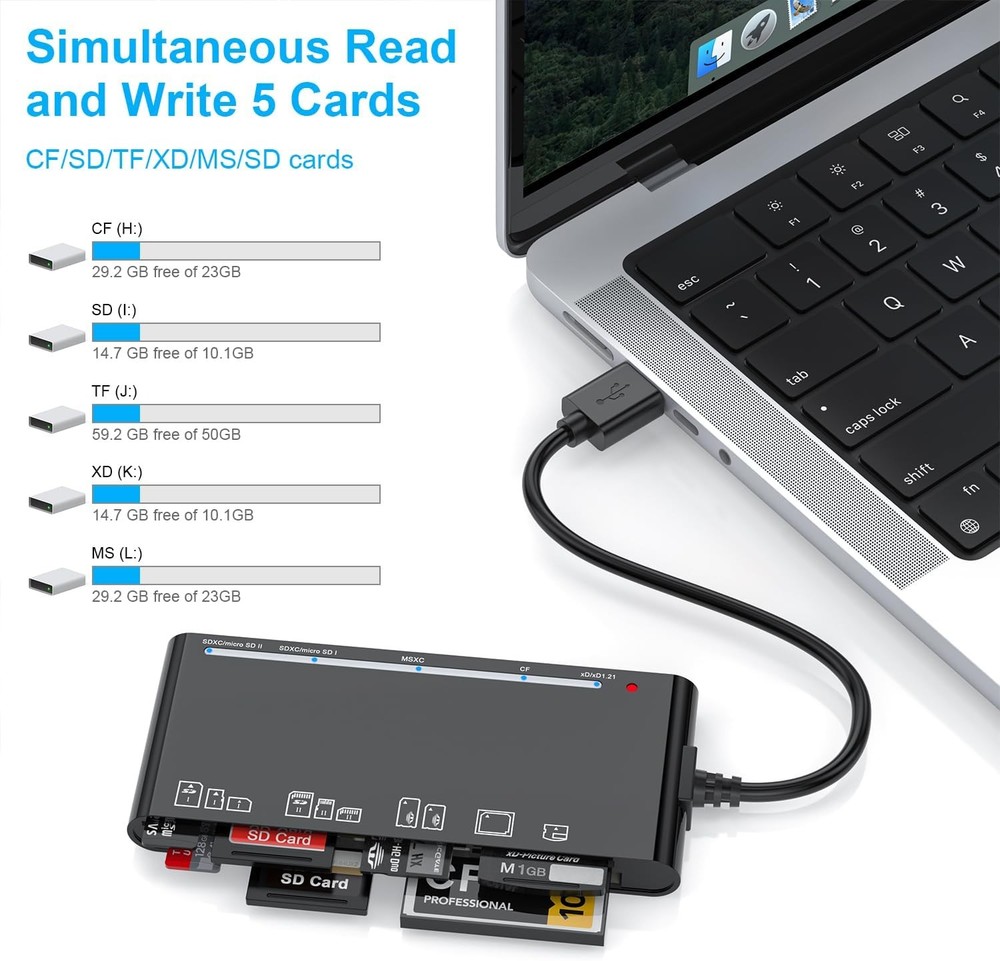 USB 3.0 Memory Card Reader, 7 in 1 Adapter Hub, for SD, CF, TF, Micro SD, XD, MS