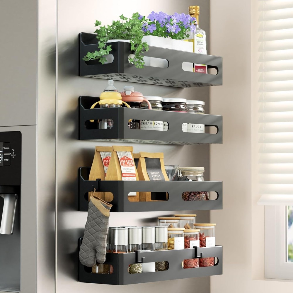 4 Pack Strong Magnetic Spice Rack for Refrigerator, Multipurpose Magnetic She...