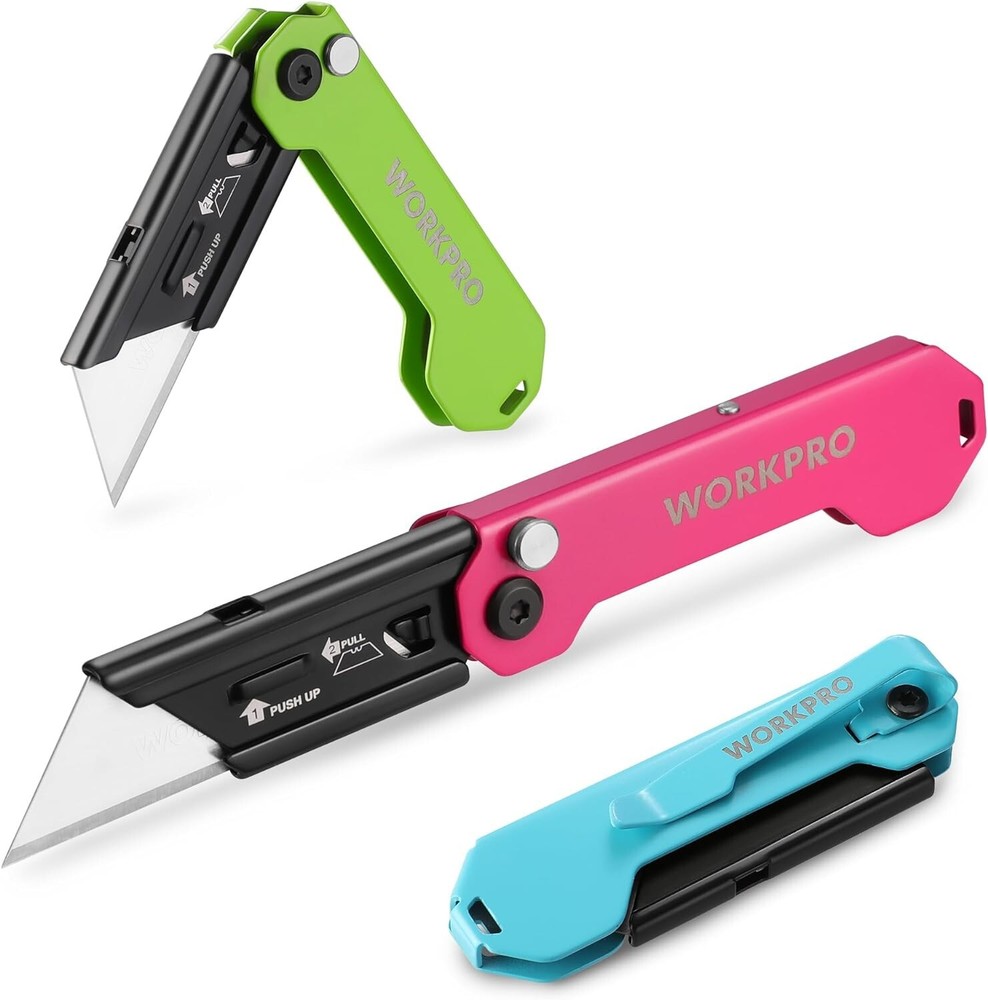 WORKPRO Folding Utility Knife 3-Pack Set Box Cutter with Quick Change Blade NEW