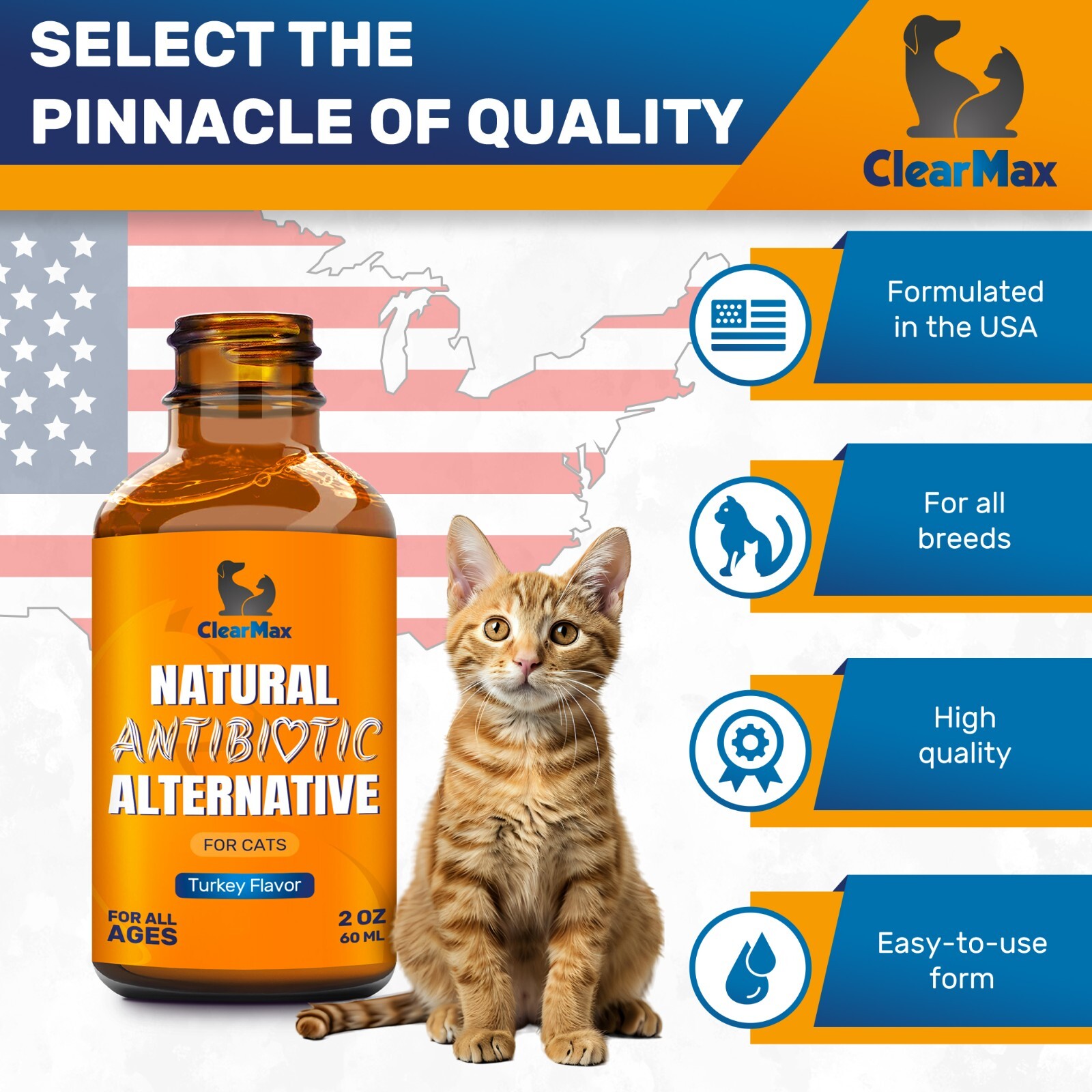 Natural Antibiotics for Cat | Turkey Flavor | Allergy & Infection Support | 2 Oz
