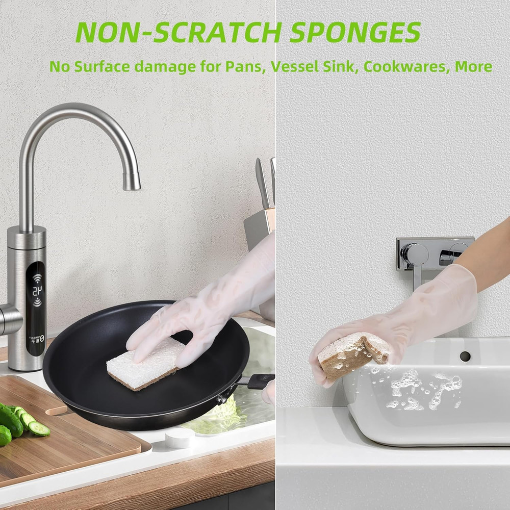 Natural Sponges for Dishes 12 Pack - Keep Soap Biodegradable Kitchen Sponge Comp