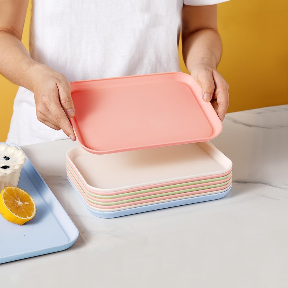 Multicolor Plastic Serving Tray 4 Pack 8.66x12 Inch Rectangular Heavy Duty