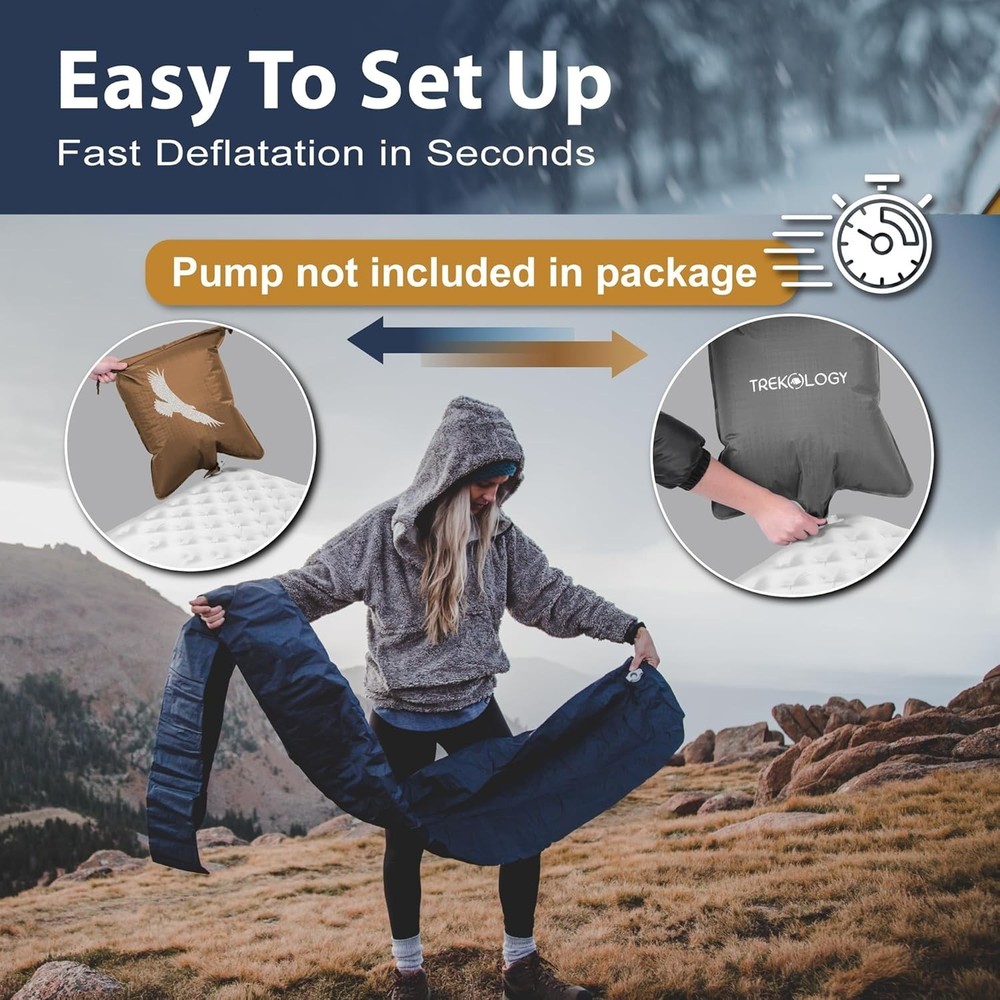 Ultralight Camping Sleeping Pad 4" Thick 7.2 R-Value Waterproof Compact