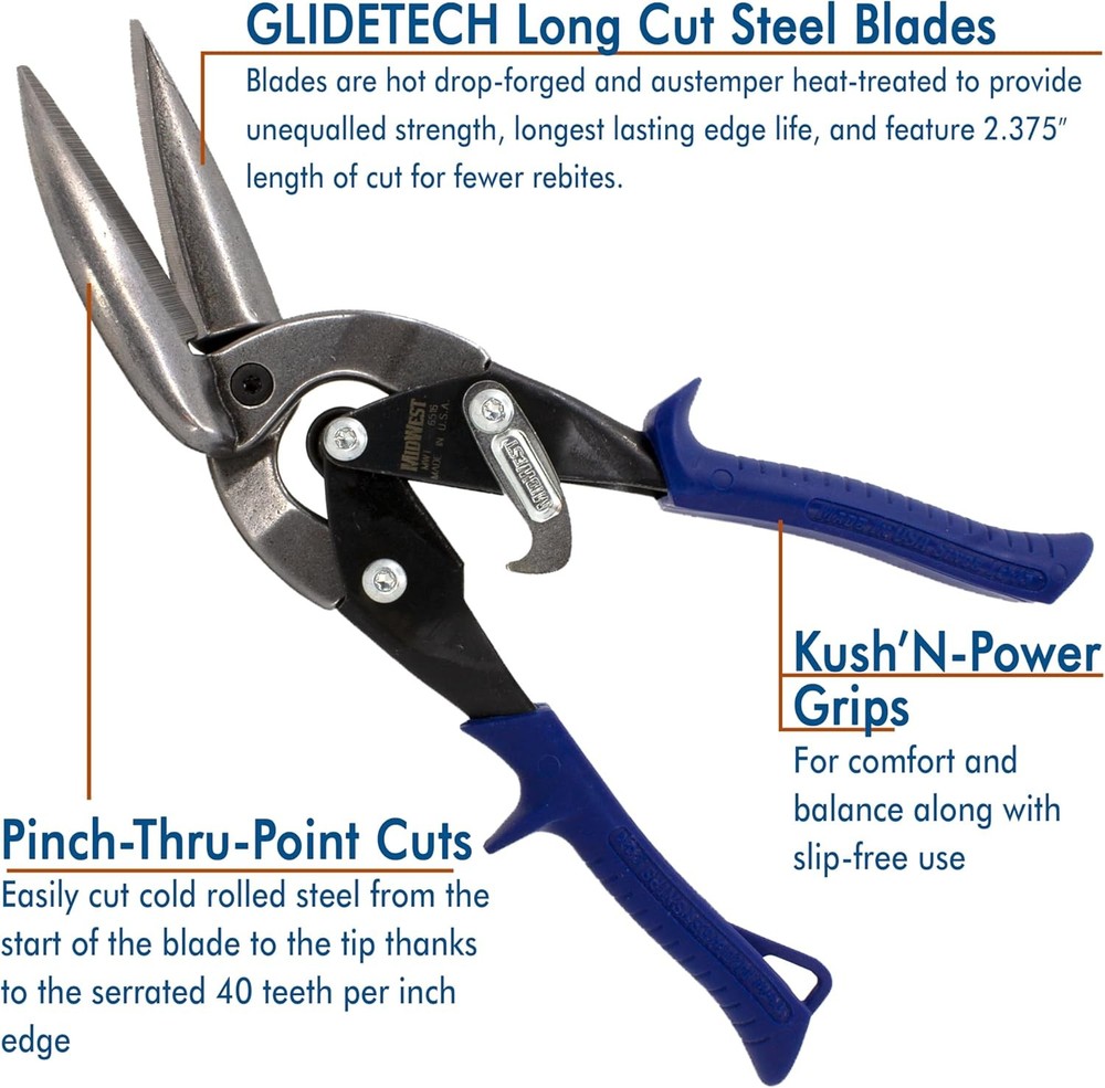 Long Cut Tin Snip Shears with Comfort Grip