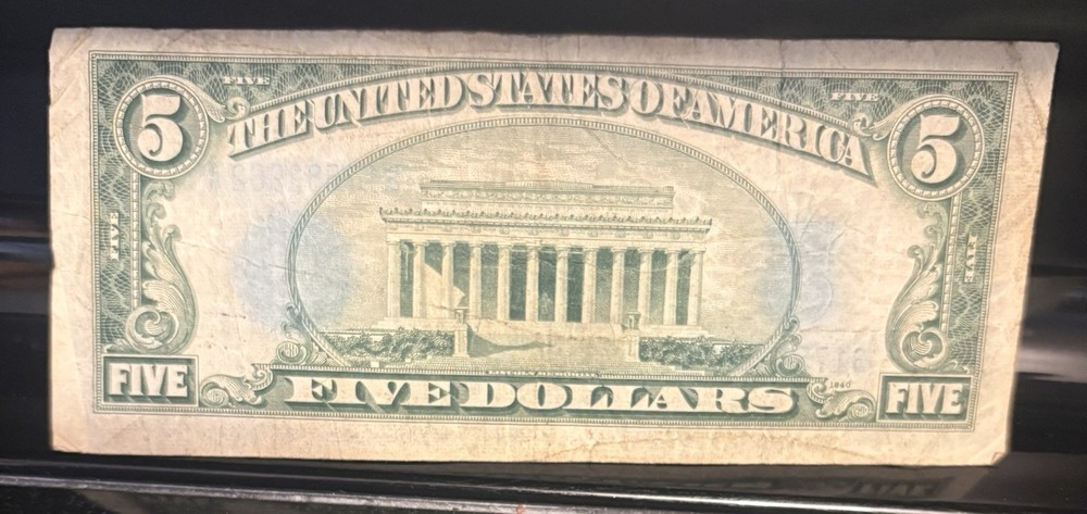 1934 $5 Silver Certificate BLUE SEAL Currency Note With Ink Bleed Mint-ERROR