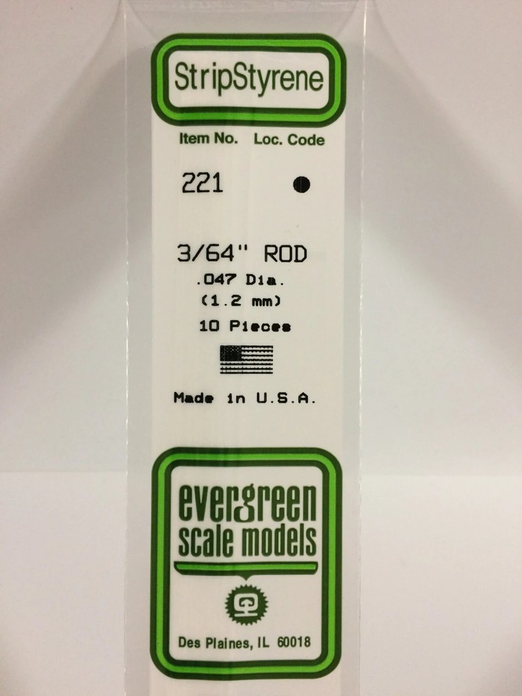 .047" (1.2MM) OD WHITE POLYSTYRENE ROD EVG221 by Evergreen Scale Models