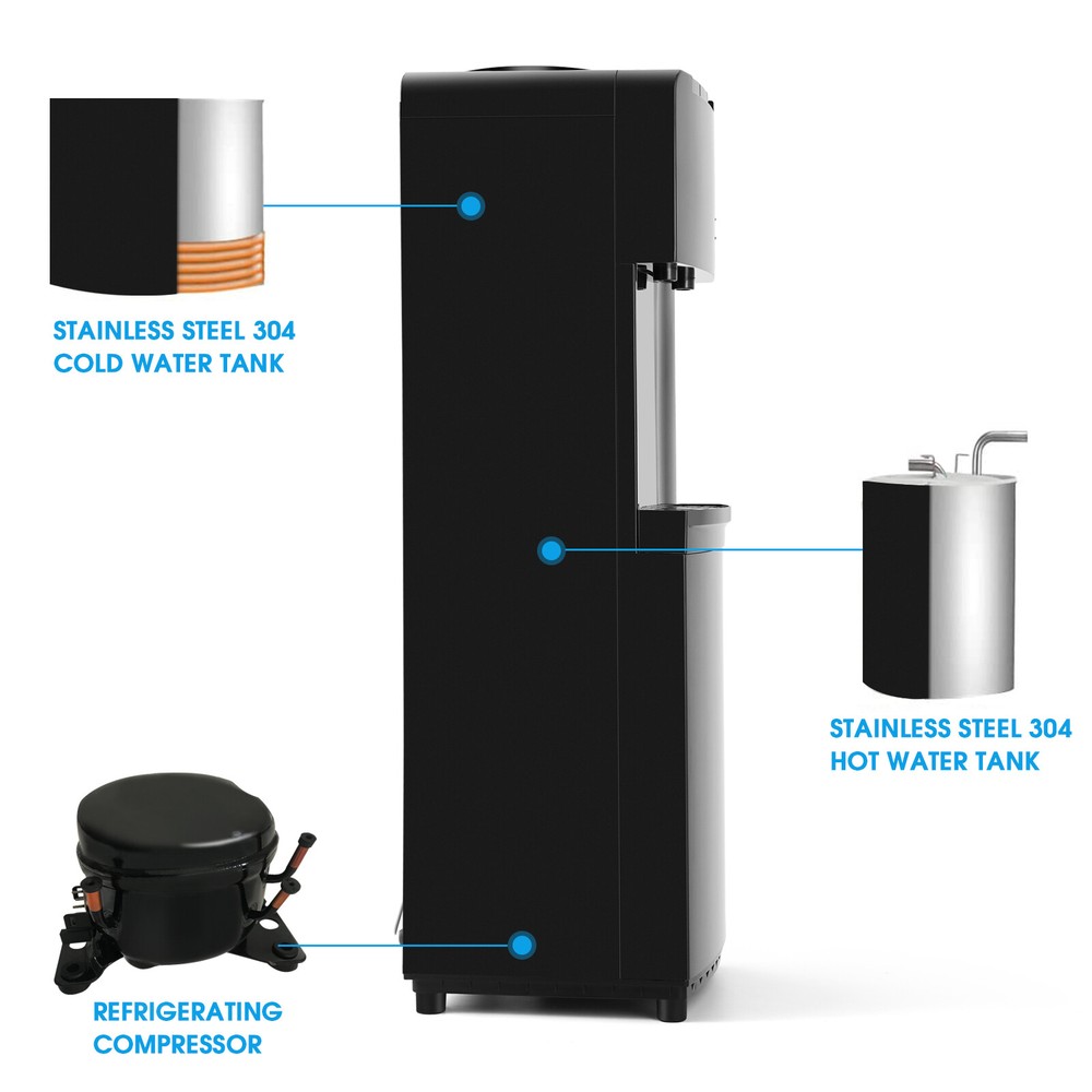 Black Top Loading Hot Cold Water Cooler Water Dispenser Compressor Refrigeration