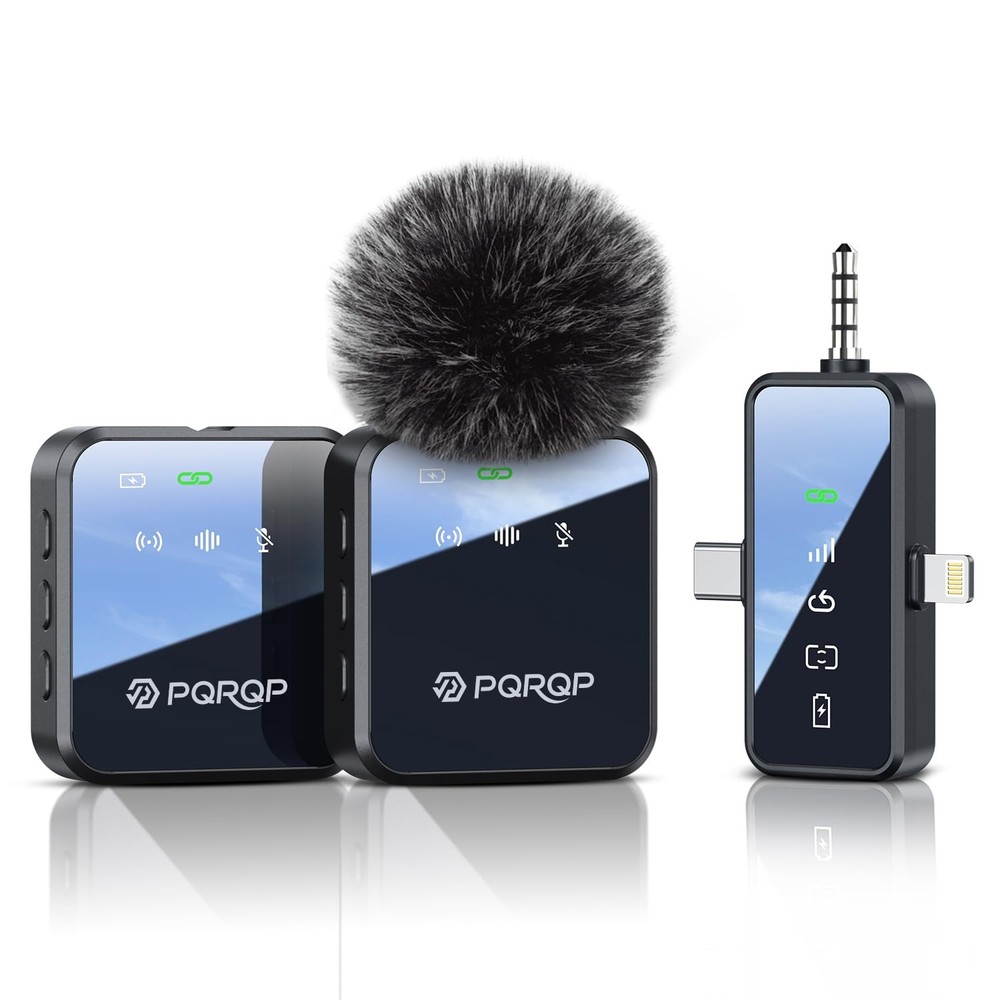PQRQP 3 in 1 Microphone for iPhone/Android/Camera, Wireless Mini, Ebony Black