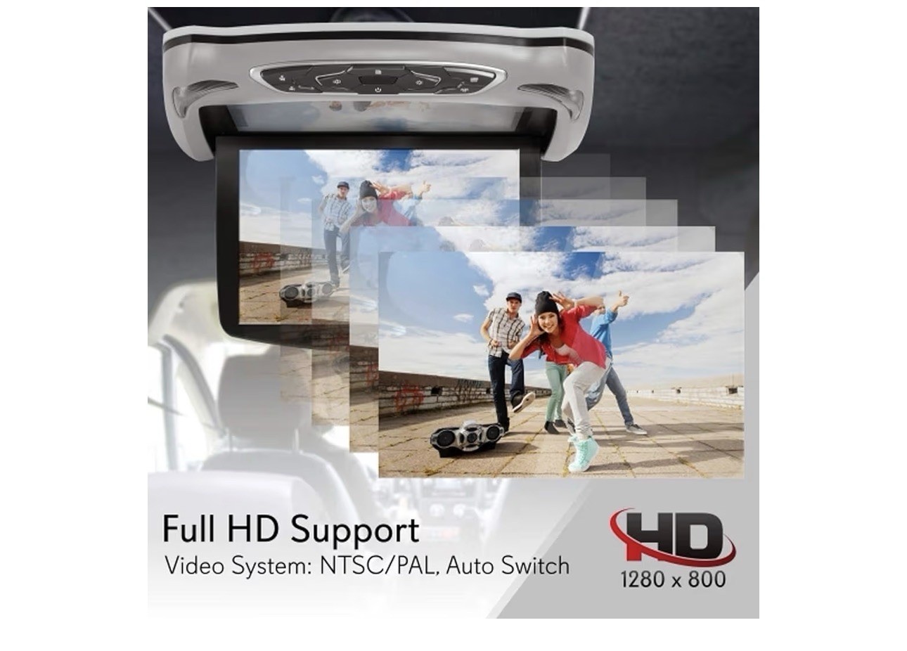 Pyle Car Roof Mount DVD Player Monitor 13.3" Vehicle Flip Down Overhead Screen