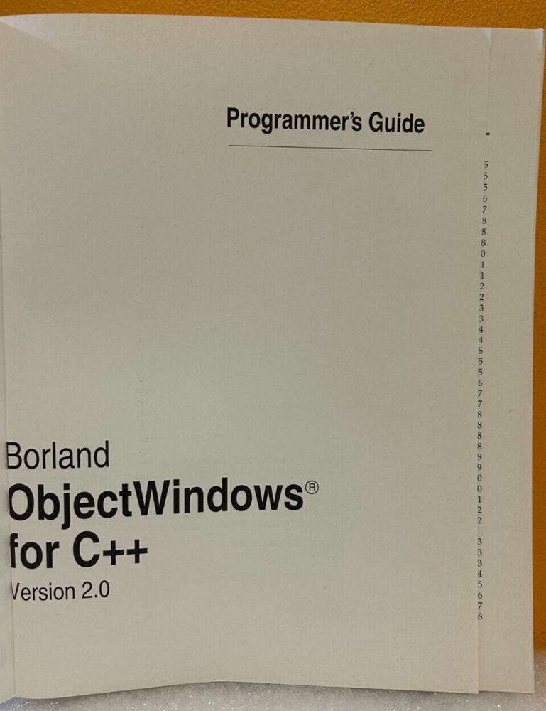 Borland 1993 ObjectWindows for C++ Version 2.0 Programmer's Guide Manual.