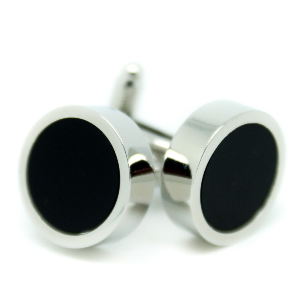 Cufflinks Circular Black Wedding Silver Trim