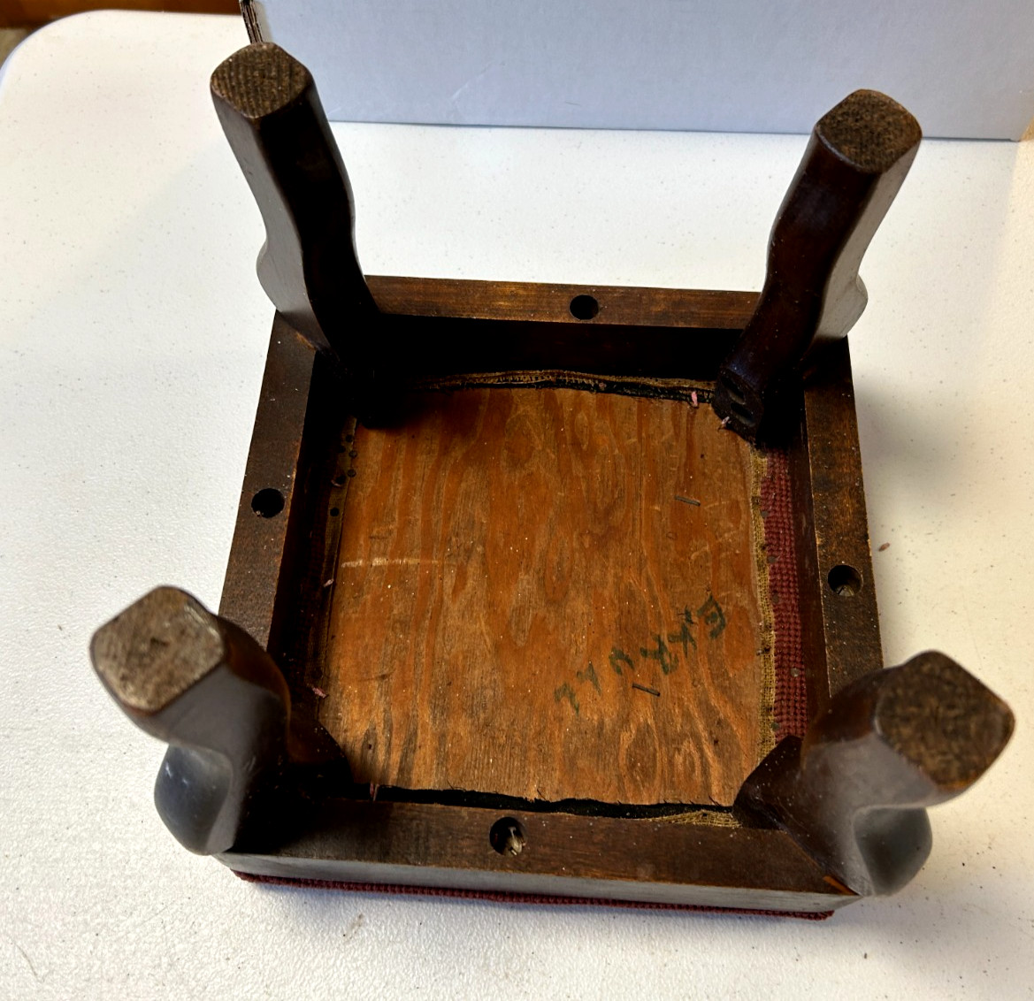 Vintage Footstool Floral Needlepoint Upholstery Victorian Coquette Leg Pad Feet