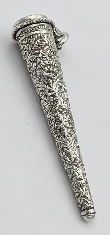 INDIAN ANTIQUE SOLID SILVER CHATELAINE NEEDLE CASE 19TH CENTURY