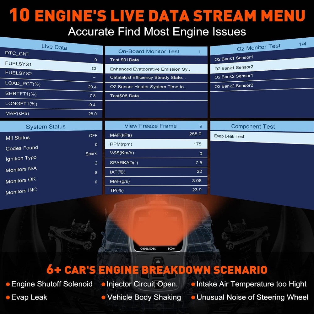 CGSULIT Scan Tool SC204 OBD2 Scanner, Check Engine Light Code Reader with Res...