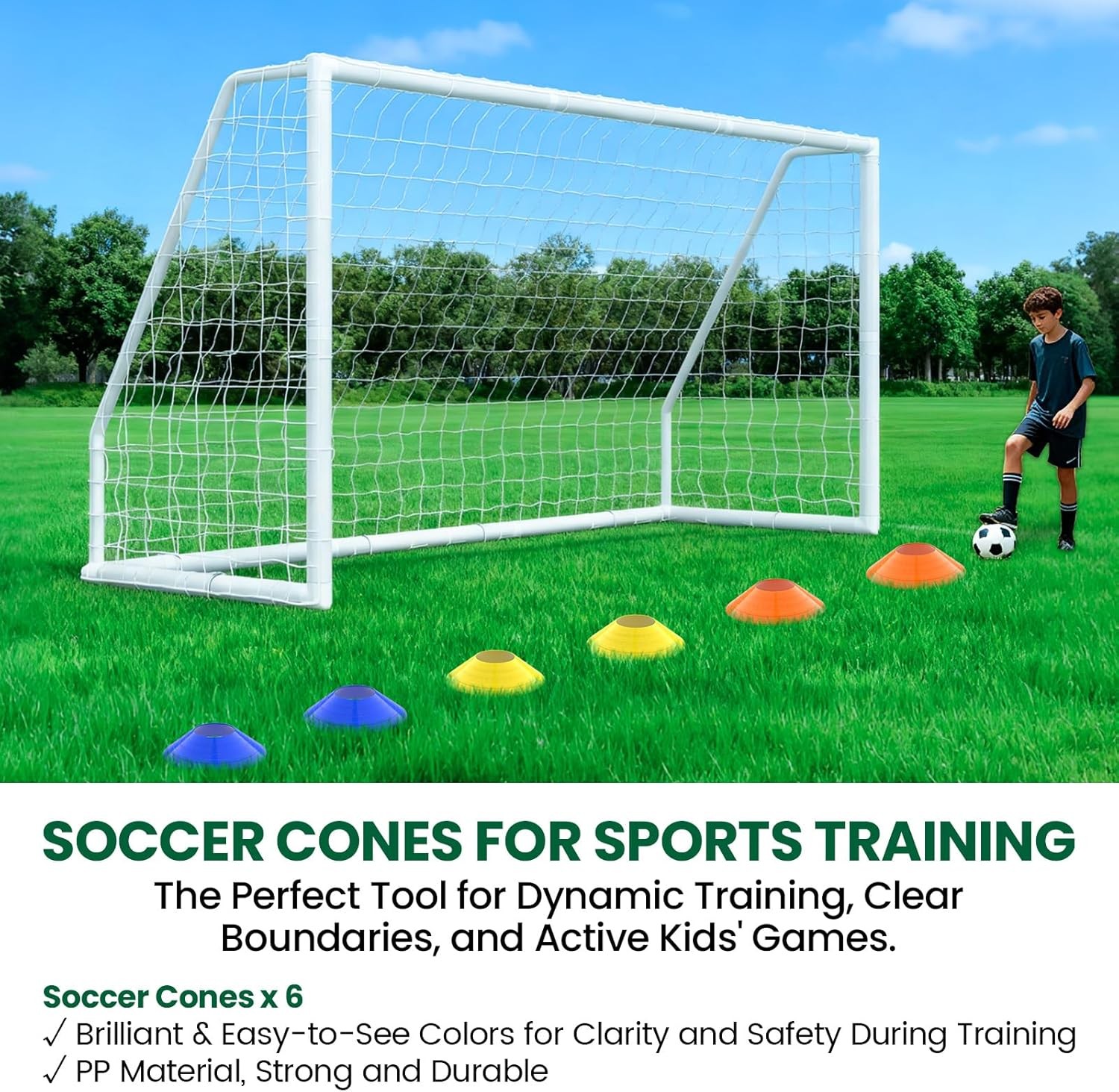 12 x 6' Portable Soccer Goal Net PVC Post Frame Backyard Football Training Set