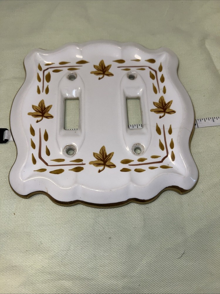Vintage Porcelain Double Light Switch Fall Theme Plate