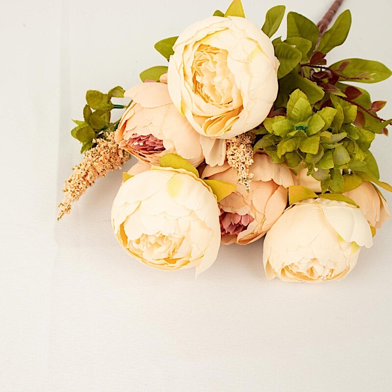 CREAM BLUSH ROSE GOLD 2 Bouquets 19" Silk Peony FLOWERS Artificial Floral
