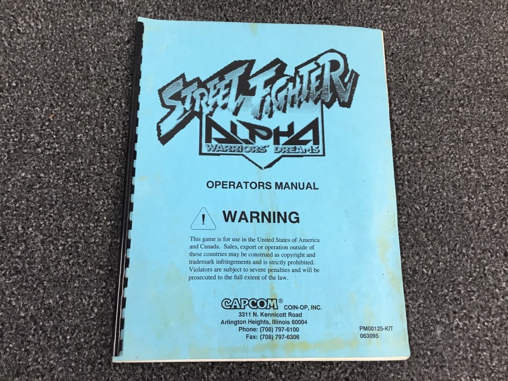 Capcom Street Fighter Alpha Warriors Dreams Arcade Game Machine Operators Manual
