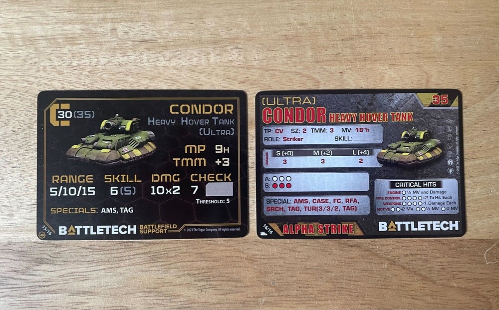 Catalyst Battletech *SINGLE* Battlefield Support Assault and Cavalry--Condor