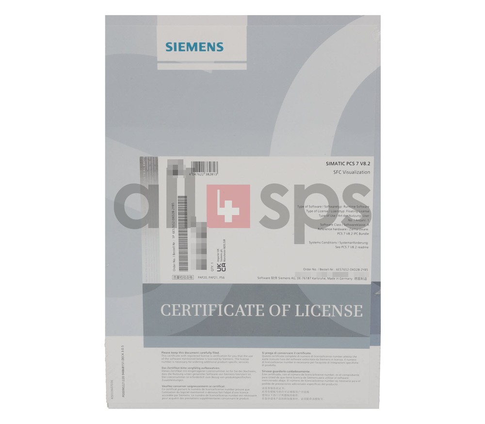 SIMATIC PCS7 SOFTWARE SFC VISUALIZATION V8.2 - 6ES7652-0XD28-2YB5 (NS)