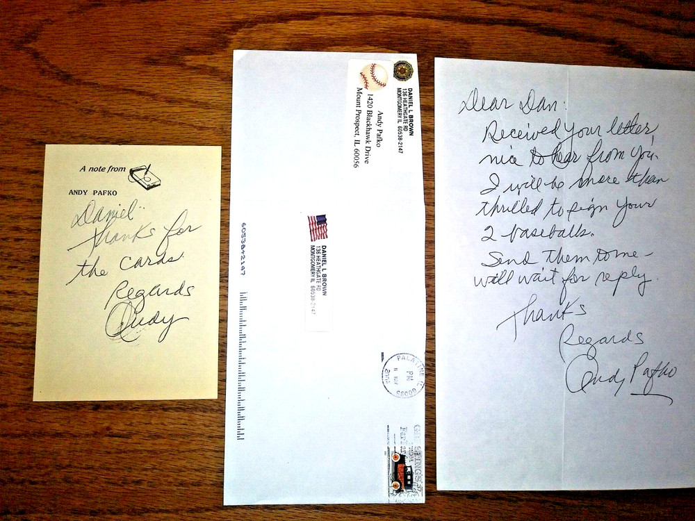 3-PCS - SIGNED ANDY PAFKO NOTE & LETTER AUTOGRAPHED & RETURN ENVELOPE 2004