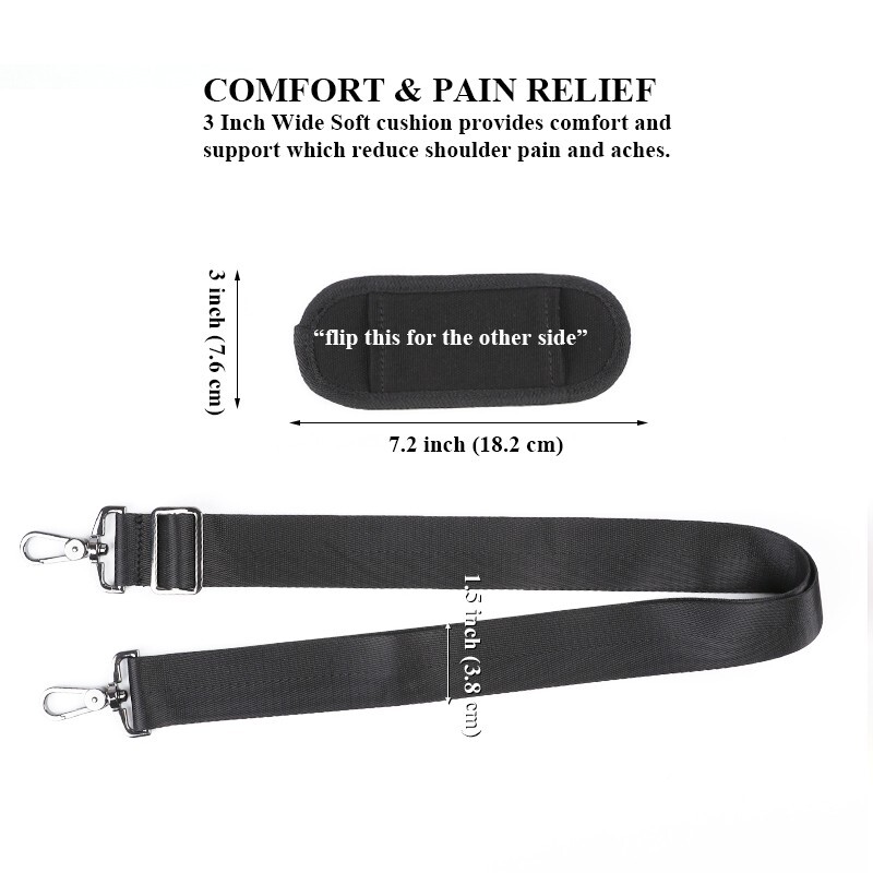 Shoulder Strap Adjustable Wide Soft Padded w Metal Hook - Black