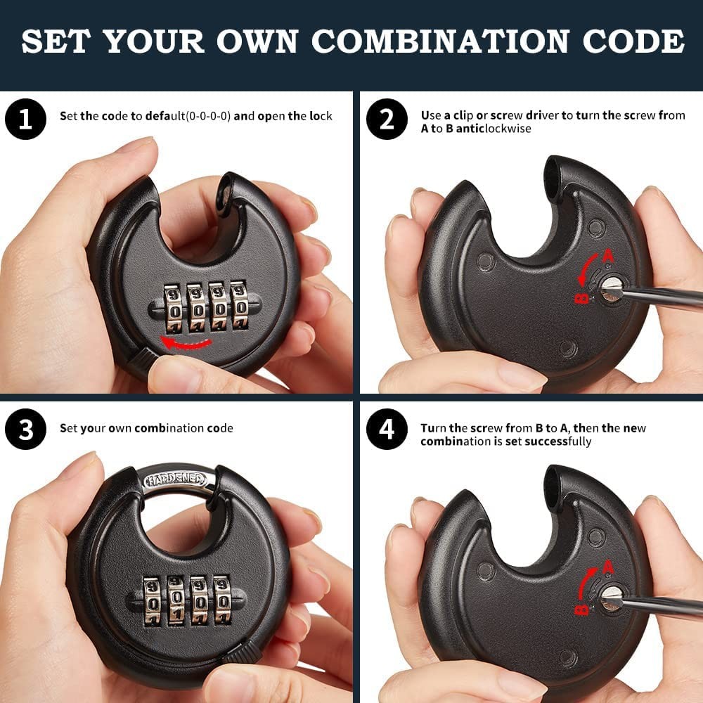 Combination Lock, Discus Padlock with 4 Digital Combination,Disc Lock for Sto...
