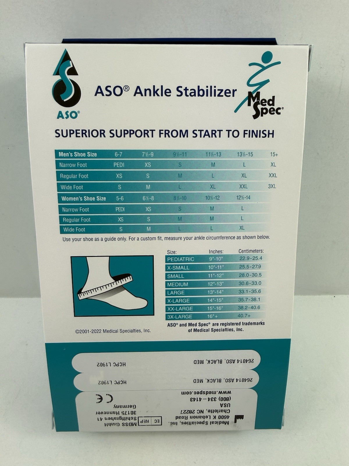 Med Spec 264014 Medium Size ASO Ankle Stabilizer - Black