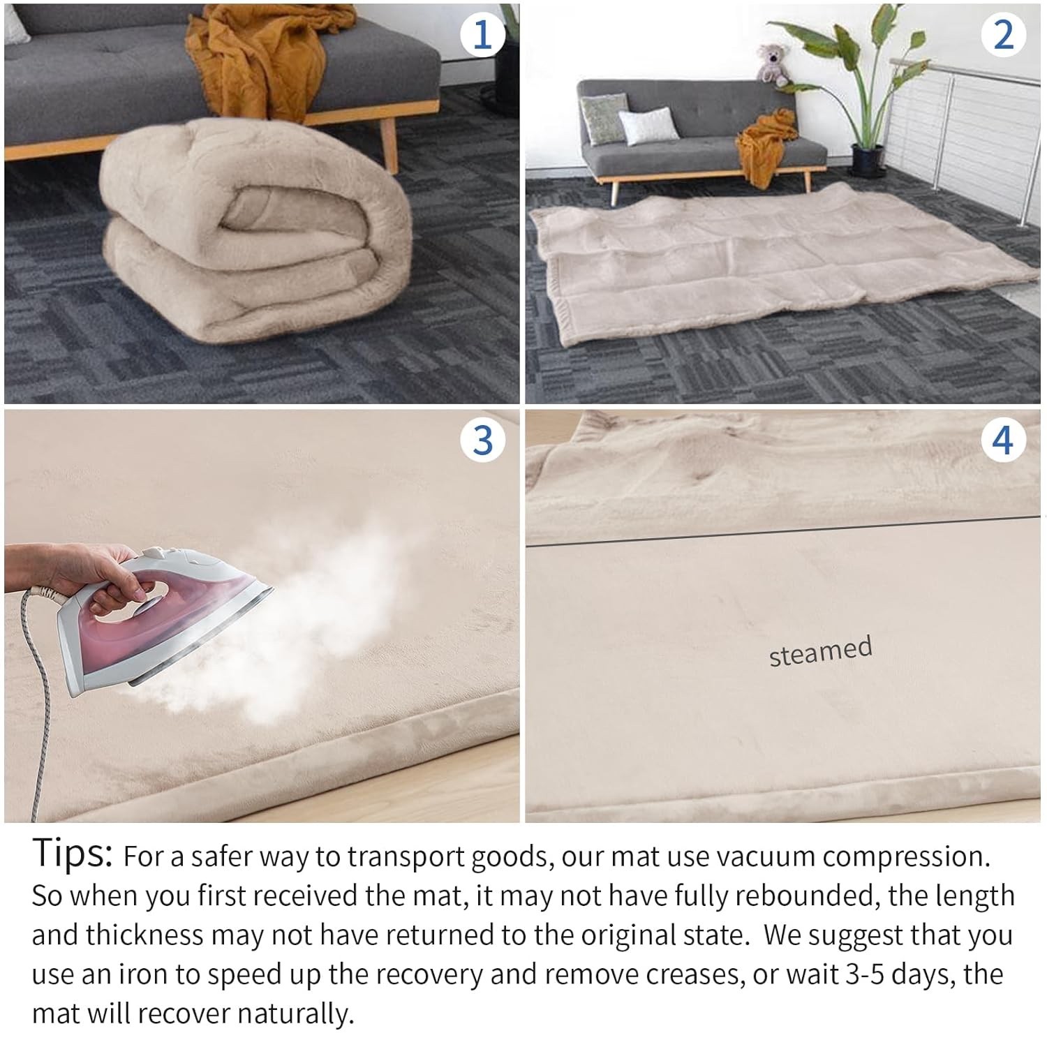 Baby Play Mat for Floor, 79"L x 59"W 1.3" Thick Memory Foam beige