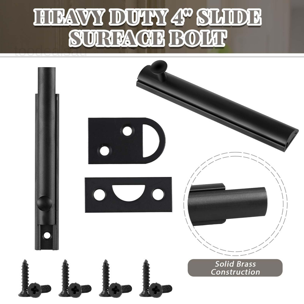 4 Pcs Solid Brass Surface Bolt Door Slide 4'', Matte Black