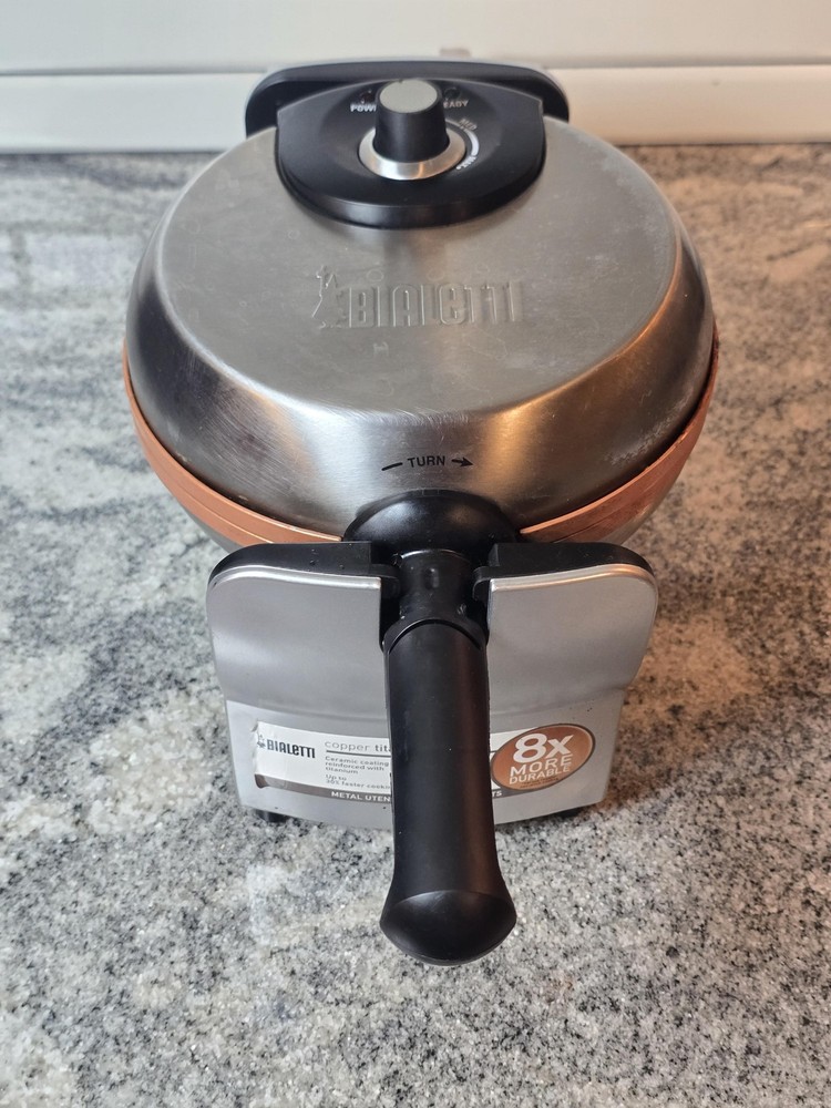 Bialetti Copper Titanium Rotating Waffle Maker Silver 1000W Nonstick Ceramic