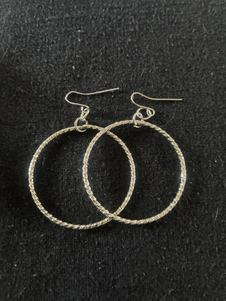 Silver Bamboo Style Hoop Dangle Earrings