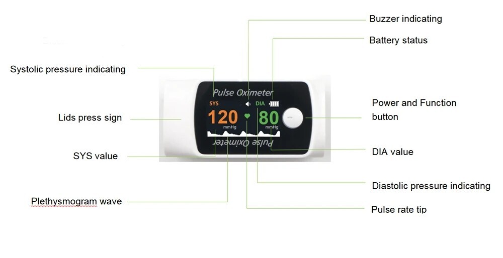 New 2 in 1 Smart Pulse Fingertip Oximeter with Blood Presure SpO2 PR PI SYS DIA