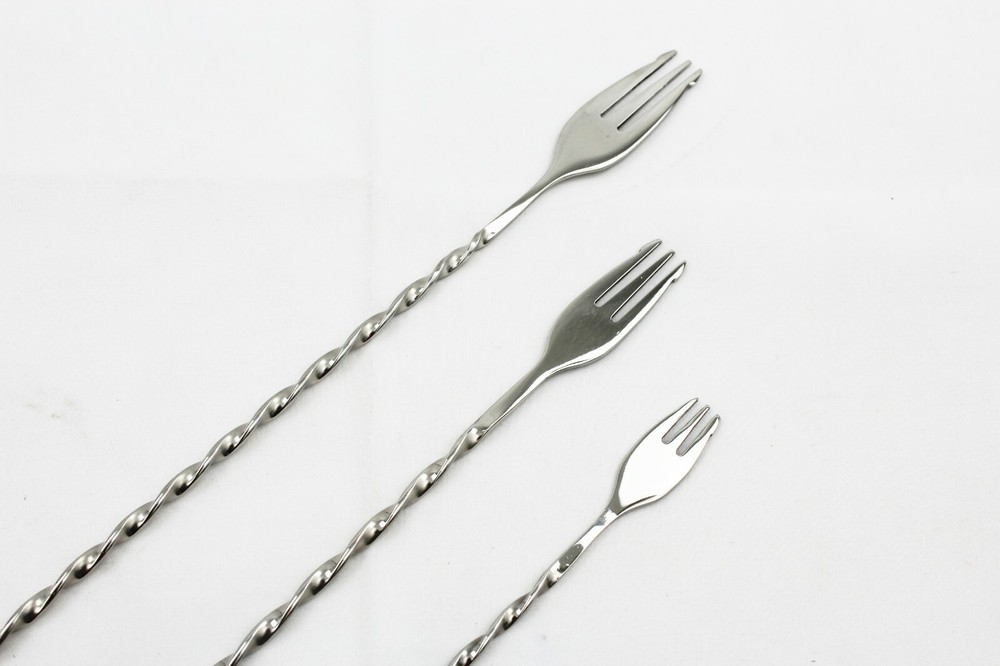 Bartender Twisted Double End Spoon Fork Stainless Steel Bar Mixing Spoon Fork