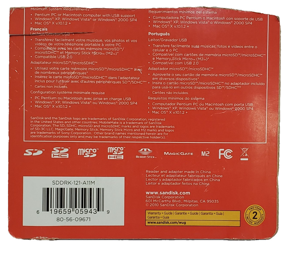 SanDisk MobilMate Duo Media Manager Micro SD Card Reader Adapter