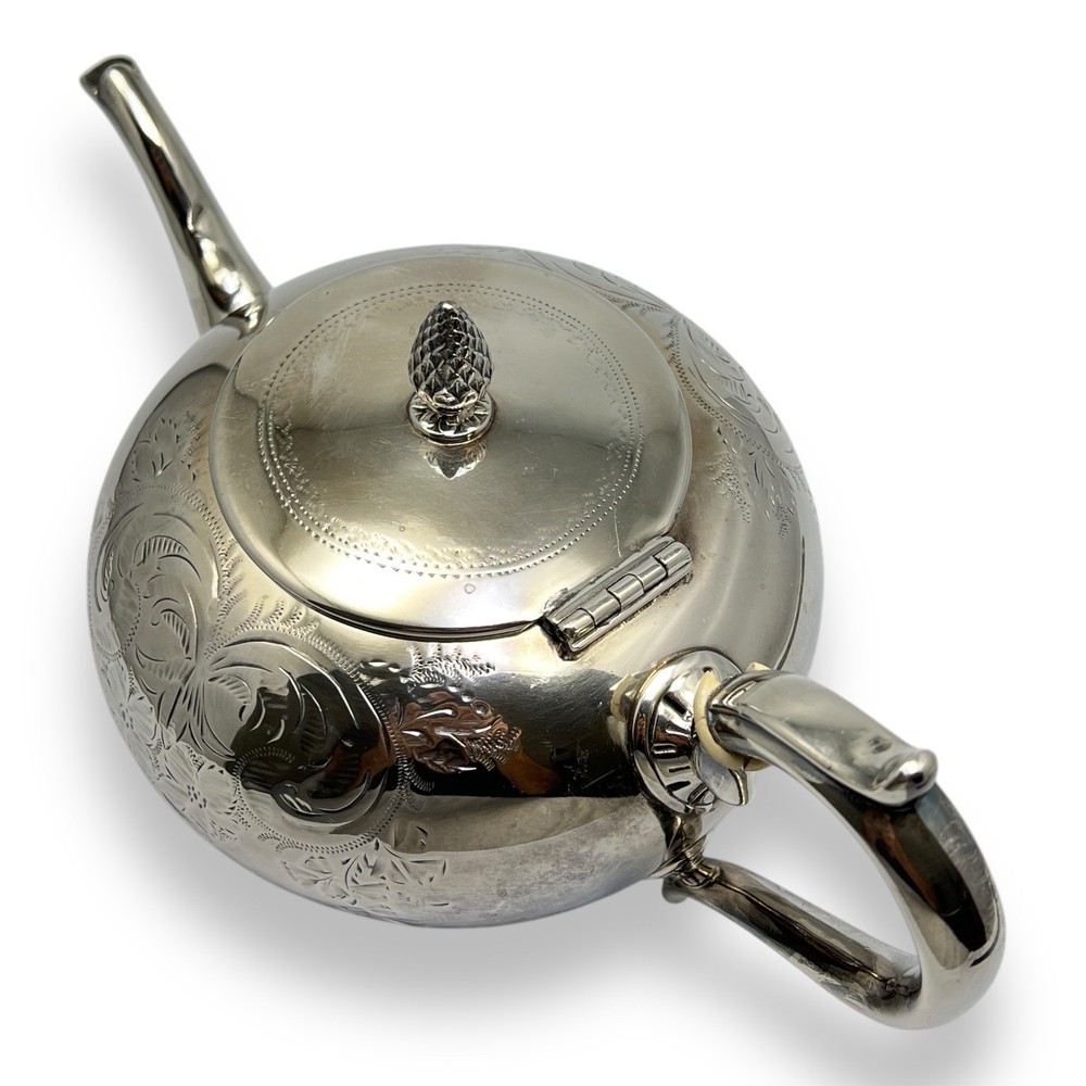 Silverplate Teapot Etched Floral Design