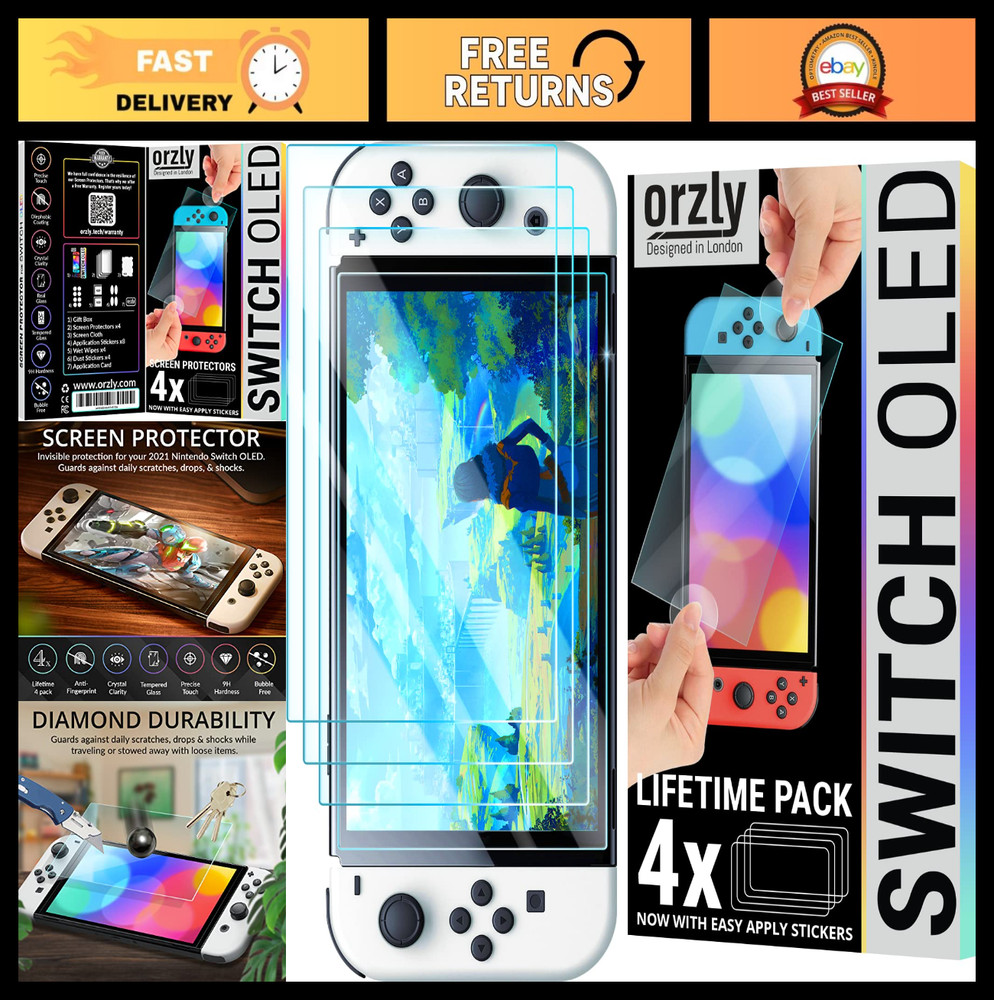 Tempered Glass Screen Protector for Nintendo Switch OLED - 4 Pack, Lifetime Edit