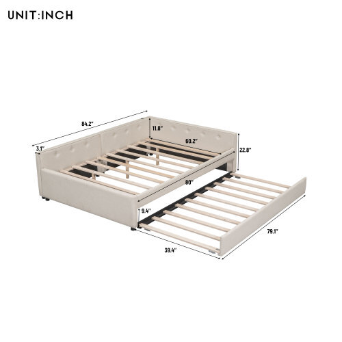 Full Queen Upholstered Daybed with Trundle Day Bed Sofa Beds Platform Bed Frames