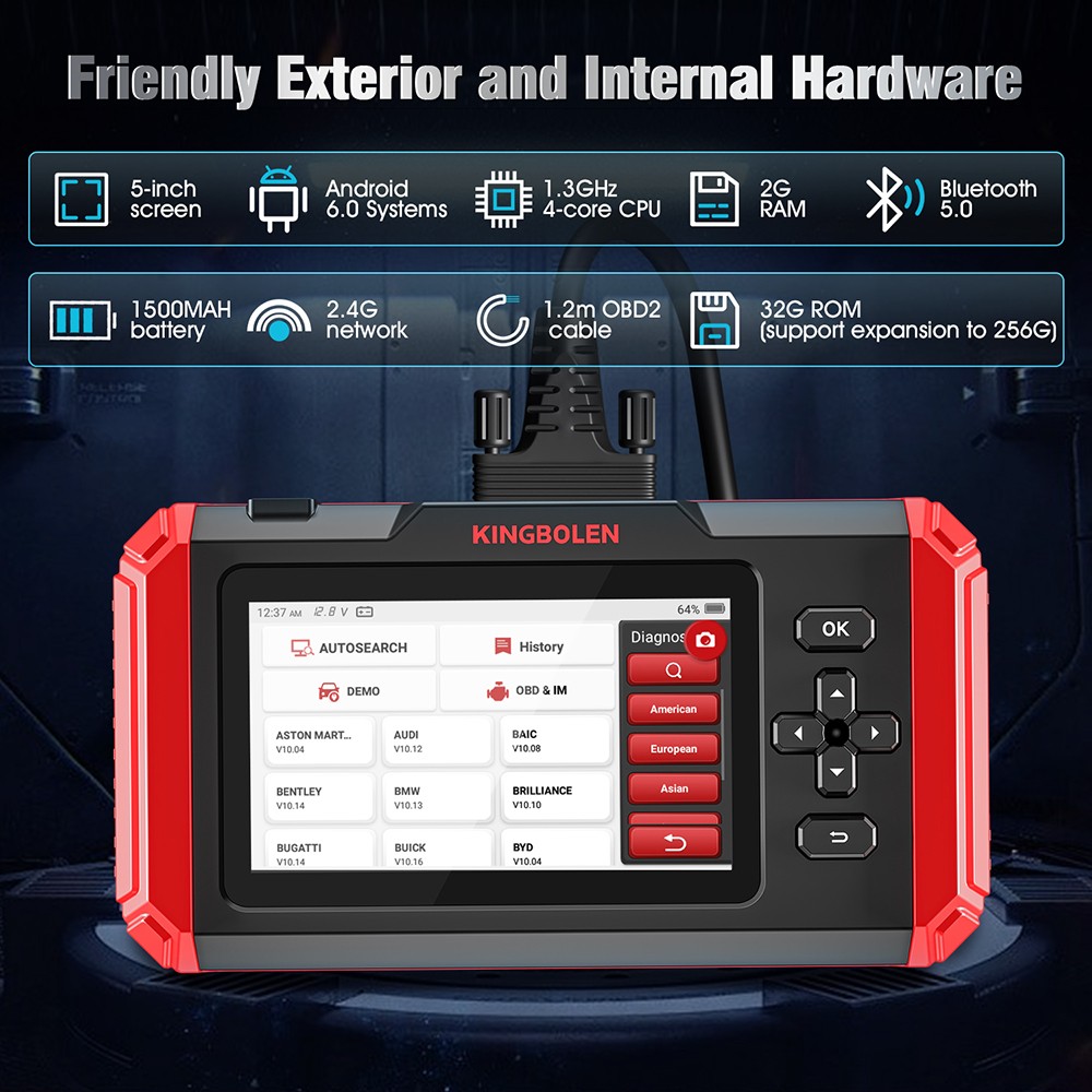 2026 KINGBOLEN S500 Car OBD2 Scanner Diagnostic Tool Engine ABS SRS Code Reader