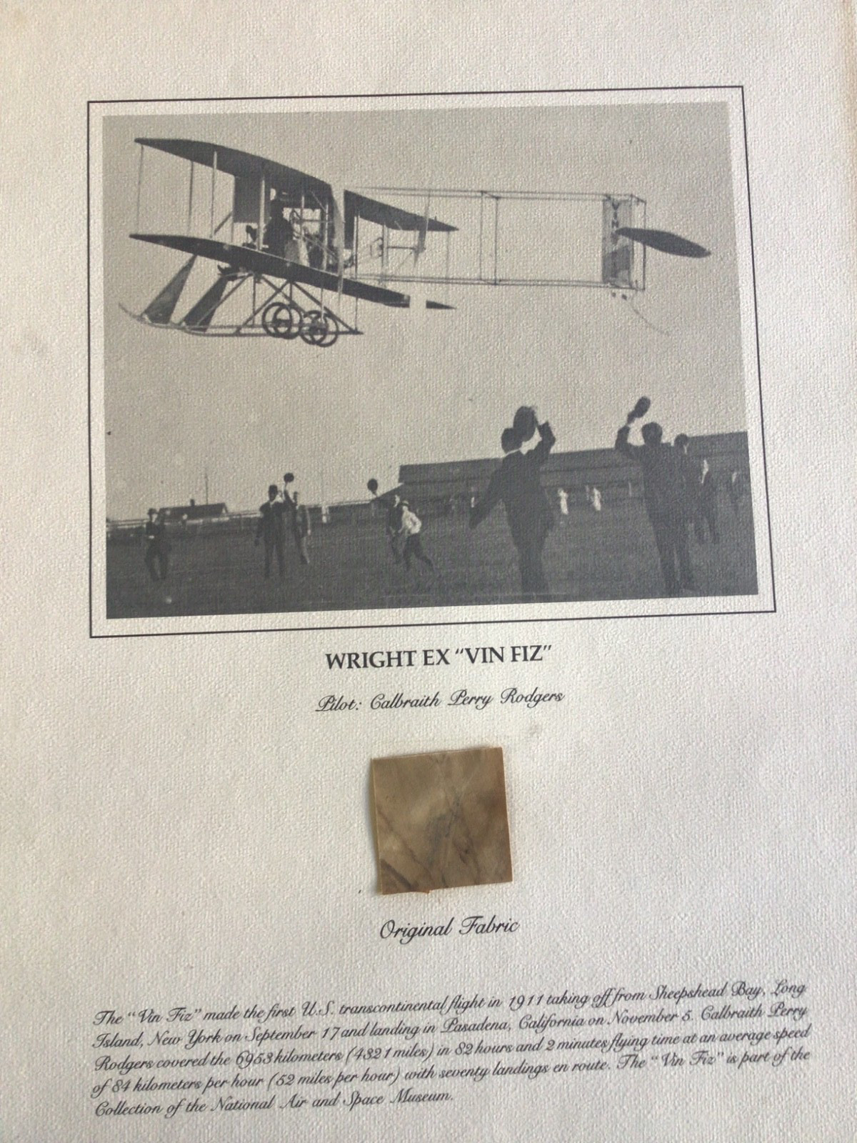 Vtg WRIGHT EX VIN FIZ Original Fabric 1911 Aircraft History PILOT Perry Rodger’s