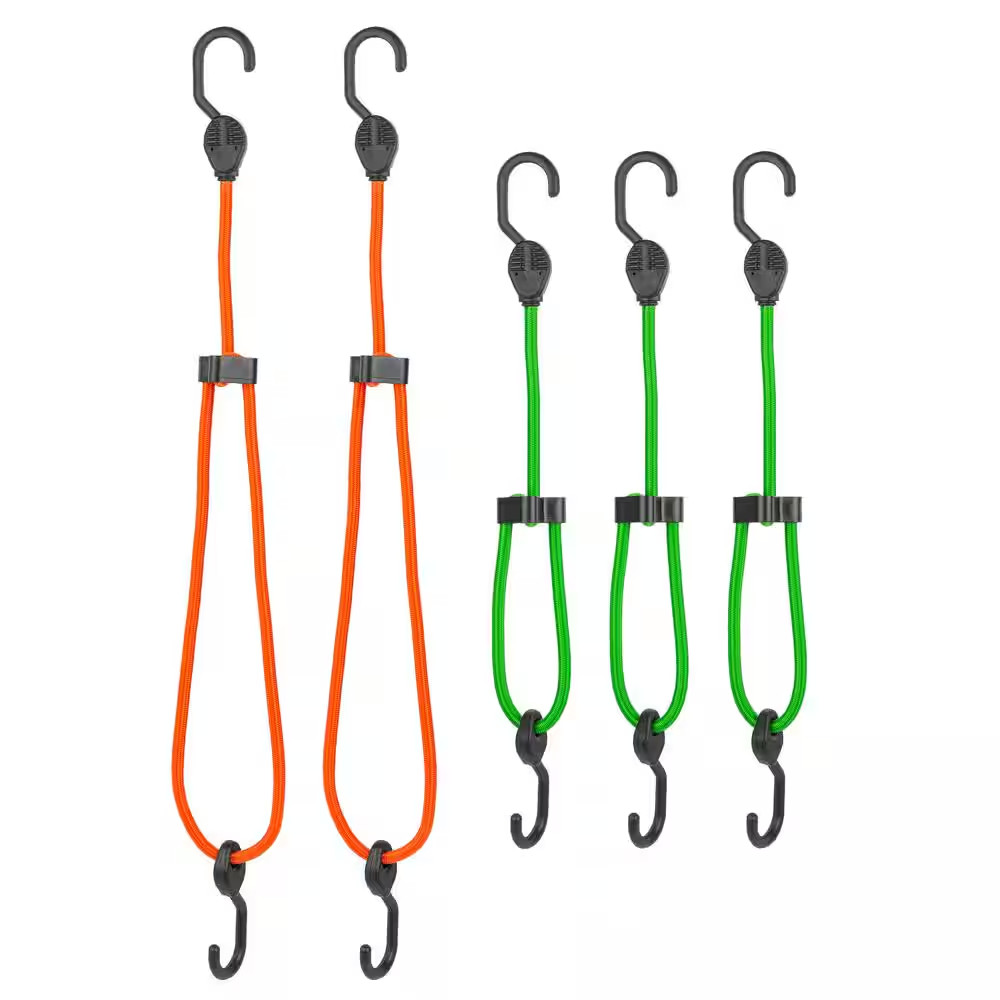 Extra Strong Adjustable Bungee Cords with Hooks 5 Pack Heavy Duty Tie Down Strap