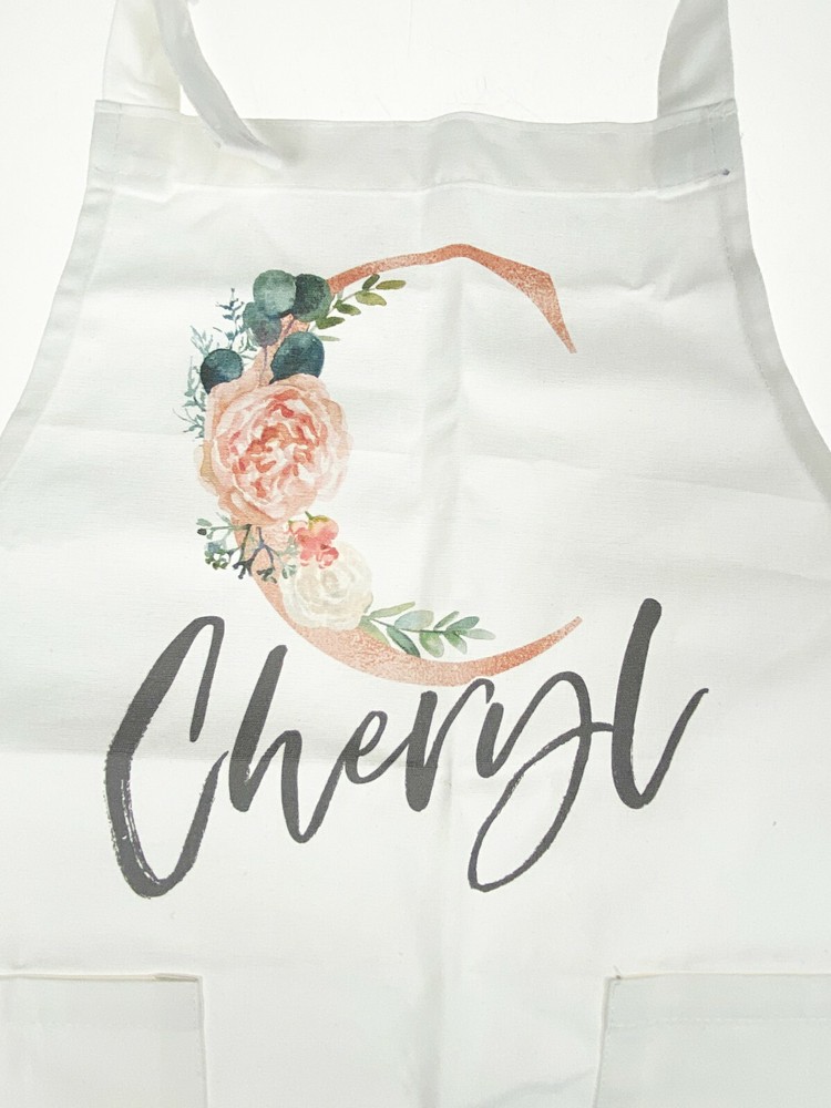 Cheryl Bib Apron Short Personalized Flower Chef Kitchen Cook
