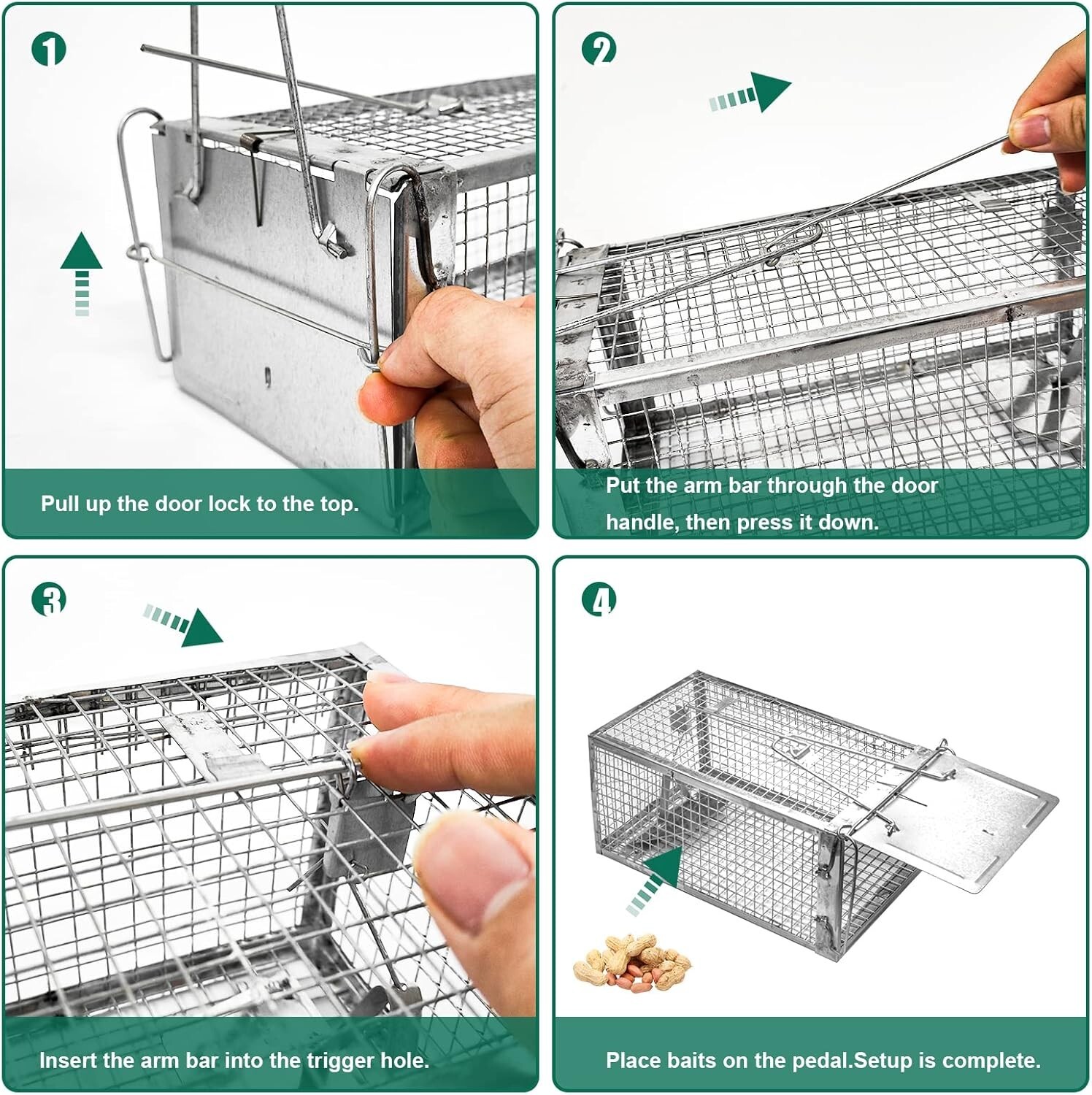2 PACK Medium Humane Rat Cage Trap Easy Catch and Release Live Animal Trap Metal