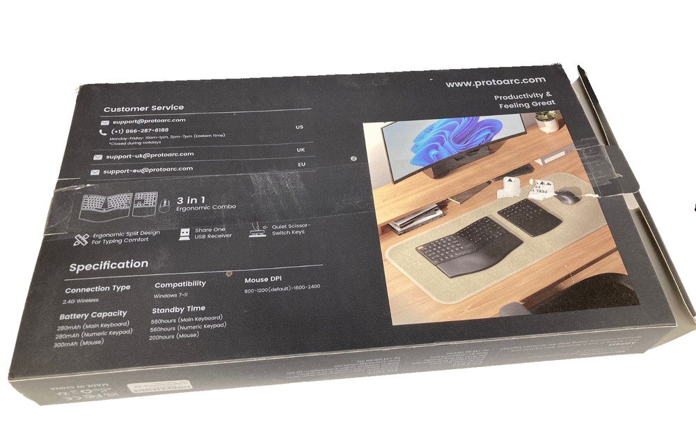 ProtoArc EkM04 Keyboard & Mouse Ergonomic Wireless Combo Split Design Black