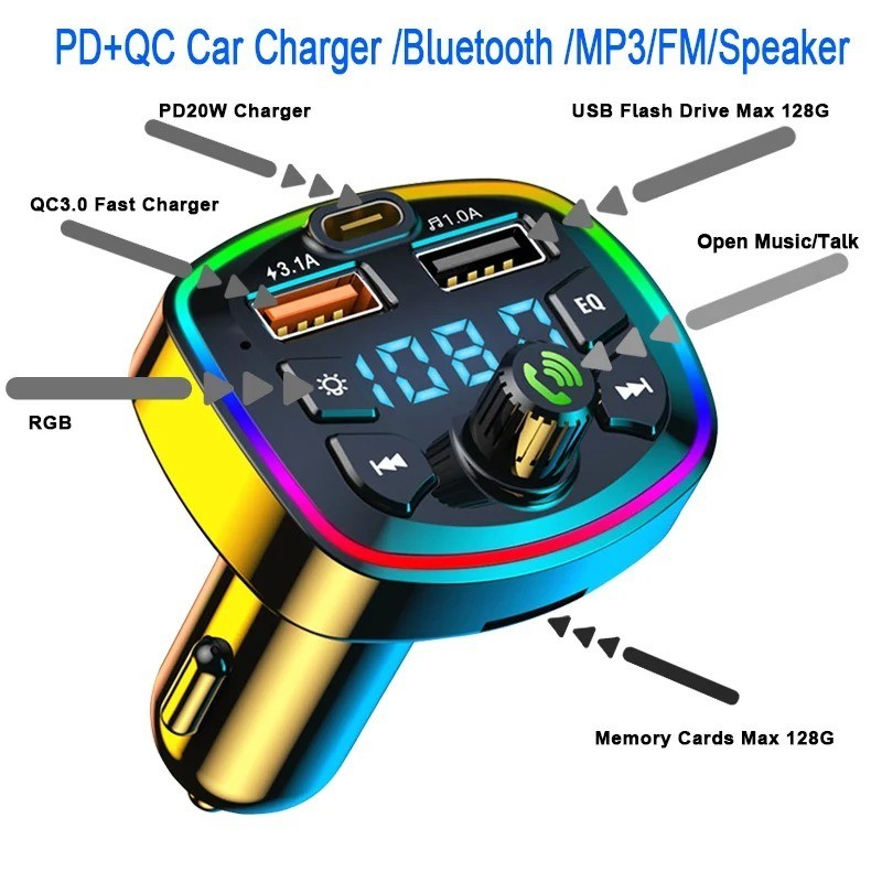 Car Bluetooth 5.0 FM Transmitter Wireless Adapter Mic Audio Receiver Auto MP3