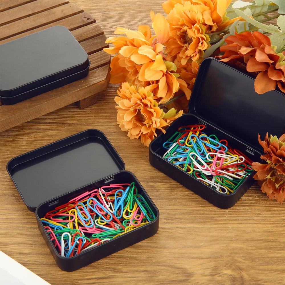 50 Pack Metal Rectangular Empty Hinged Tins Black Mini Tin Boxes Containers 3...