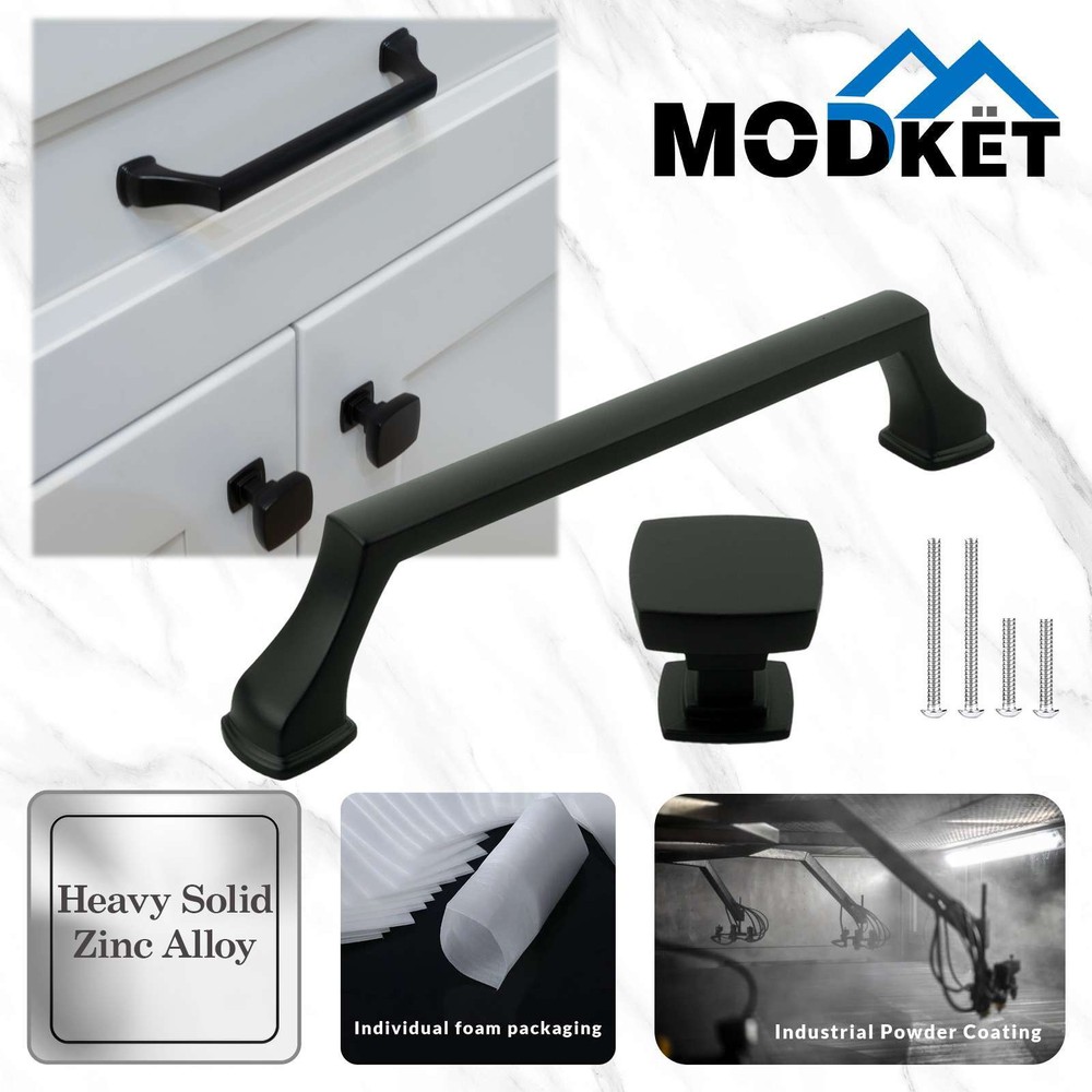 Solid Matte Black Modern Cabinet Pulls Knobs Handles Kitchen Bathroom Drawers