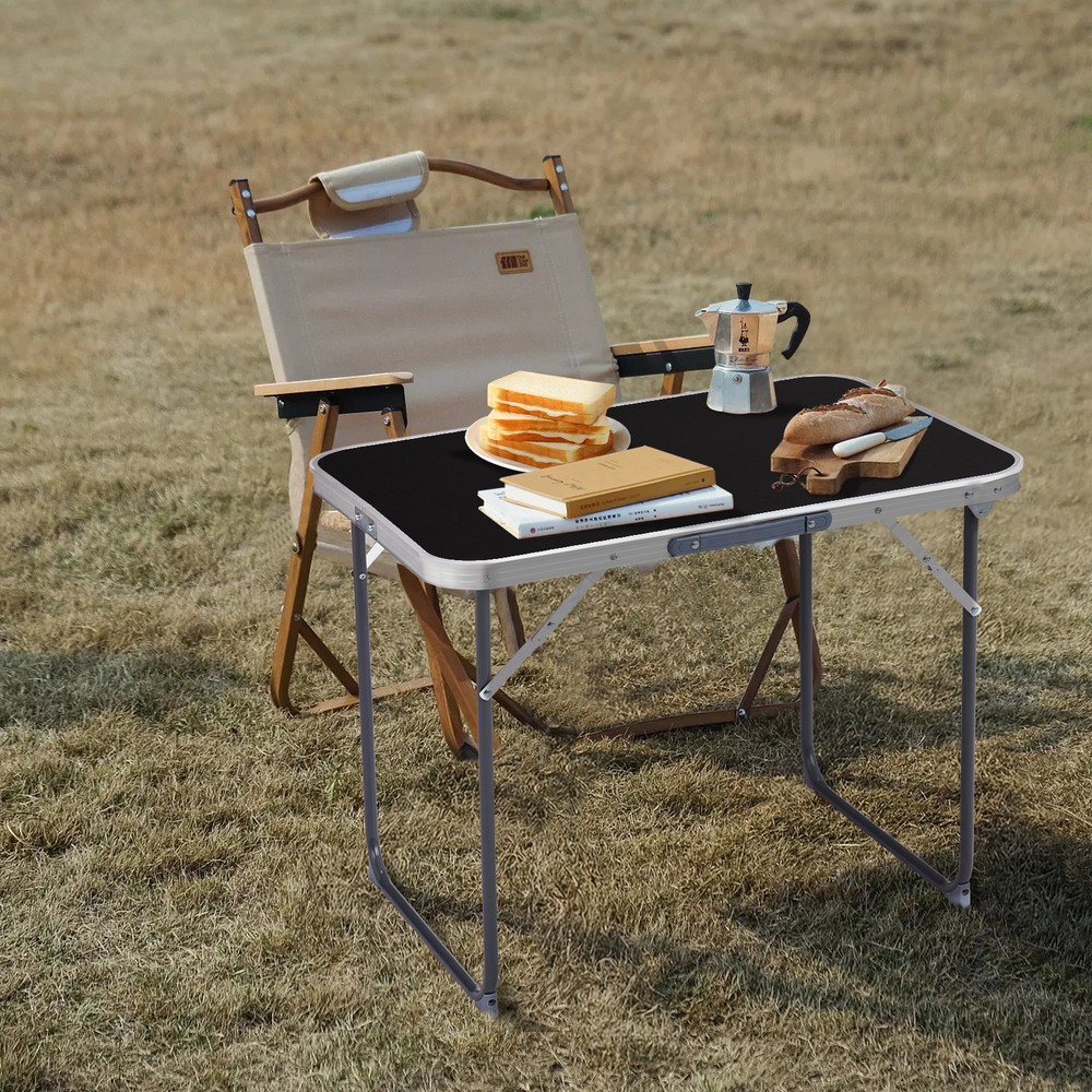 2.3ft Aluminum Camping Folding Table Black